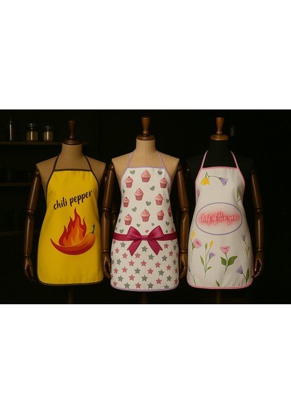 3'lü Avantajlı Mutfak Önlüğü Sıvı Geçirmez Dijital Baskılı Önlük fiyatları