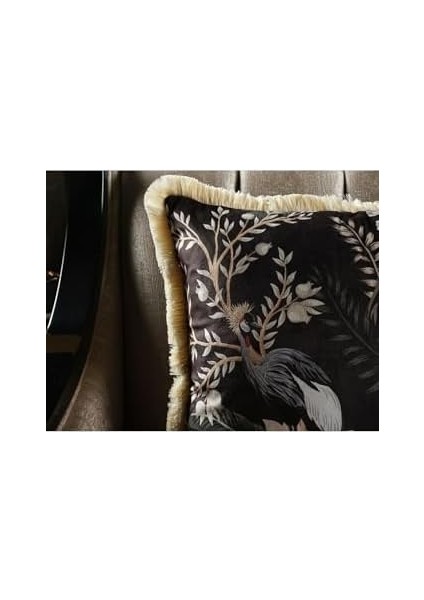 Lüks Kadife 43X43 cm Kırlent Kılıfı Dekoratif Yumuşak Salon Koltuk Avangart Saçaklı Siyah Siyah Beyaz modelleri