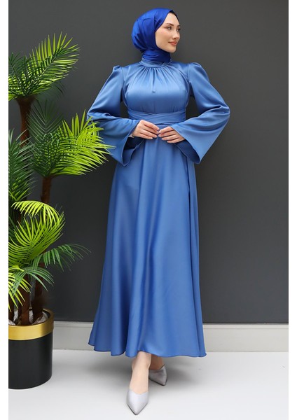 Nazlı Tesettür Elbise Mavi