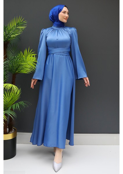 Nazlı Tesettür Elbise Mavi modelleri
