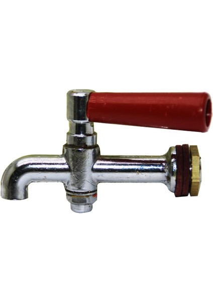 Büyük Erkek Krom Gövde Sarı - Kırmızı Kol Piknik Semaver Musluk (5122)