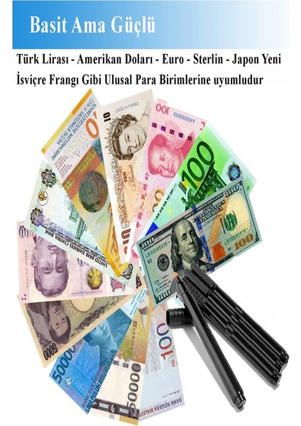 5 Adet Para Kontrol Kalemi Sahte Gerçek Para Tespit Ayırt Etme Türk Lirası Dolar Euro modelleri