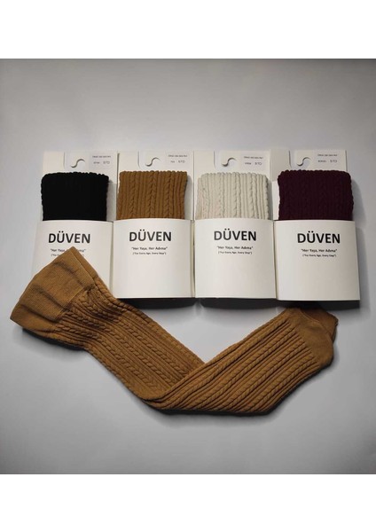 4'lü Paket Yumuşacık Dokusu Klasik Örgü Deseniyle Kalın Kışlık Renkli Dizaltı Çorap