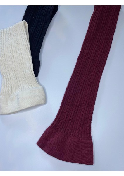 3^lü Knıt Kabartma Triko 200 Den Örgü Desenli Kışlık Renkli Dizaltı Pantolon Çorabı ( 3 Adet Çorap )