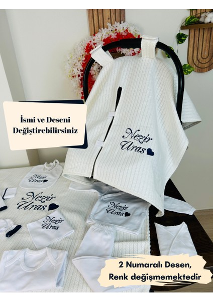 Isimli Hastane Çıkış Seti, Takı Yastığı ve Puset Örtüsü %100 Pamuk 12 Parça 0-3 Ay Nakışlı fiyatları