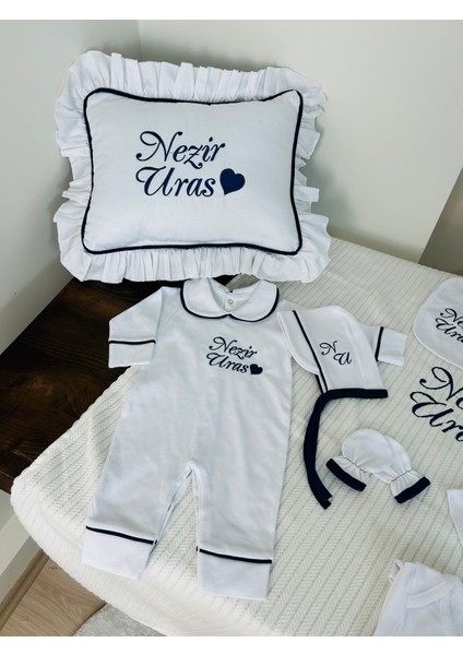 Isimli Hastane Çıkış Seti, Takı Yastığı ve Puset Örtüsü %100 Pamuk 12 Parça 0-3 Ay Nakışlı fırsatları