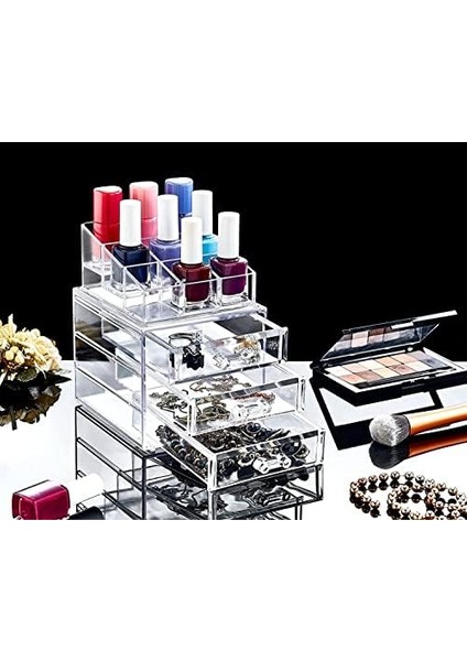 Deconox 3 Çekmeceli 12 Bölmeli Makyaj Organizer Set, Toparlayıcı Akrilik Makyaj Organizeri modelleri