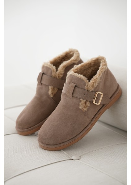 Velmora Hakiki Deri Içi Kürklü Ayarlanabilir Toka Detaylı Kadın Bot- Vizon Süet fırsatları
