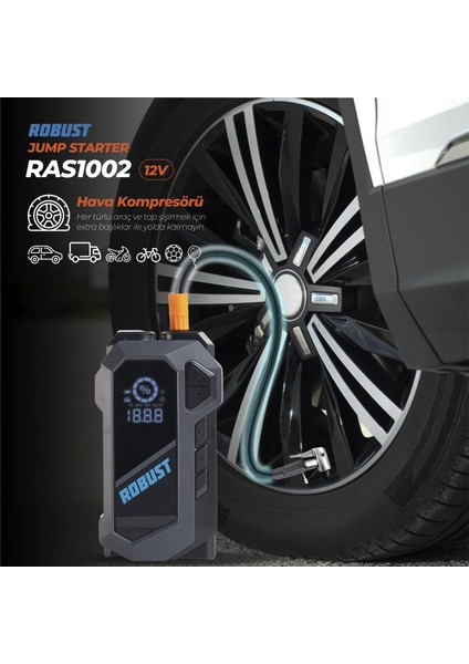 Jump Starter Taşınabilir Akü Takviye Cihazı 16000MAH 4in1 Hava Kompressörü Powerbank El Feneri indirimleri