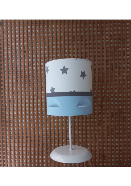 Beyaz Yıldızlı Mavi Motifli 2.li Set M-0404 Kumaş Kaplama Genç ve Çocuk Odası Avize ve Abajur Takımı modelleri