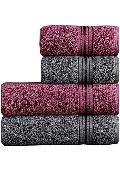 Molly Çift Renk Havlusu, 4'lü Paket 2 Parça (70X135),2 Parça (50X85) Yumuşak ve Emici, Kaliteli Günlük Kullanıma UYGUN%100 Pamuk Havlu(Mürdüm-Gri) fiyatları