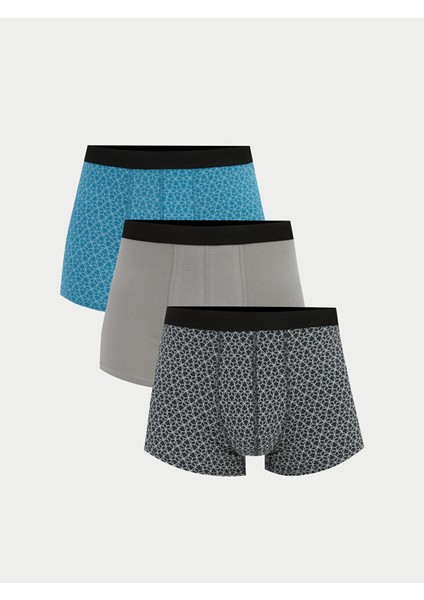 Yeni Sezon Standart Kalıp Desenli Erkek Boxer 3'lü