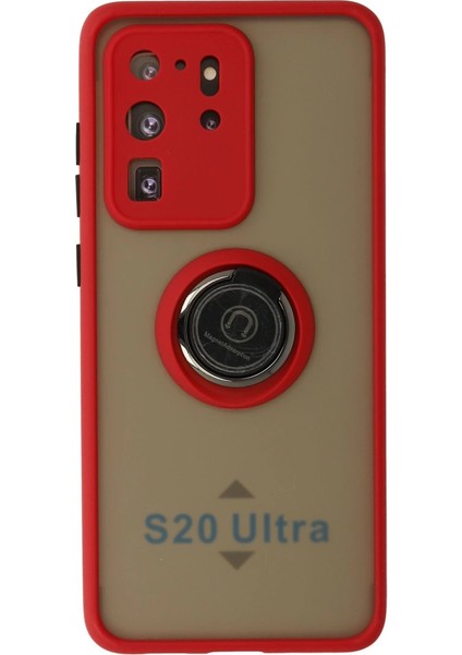 Samsung Galaxy S20 Ultra Kılıf Montreal Yüzüklü Silikon Kapak - Kırmızı