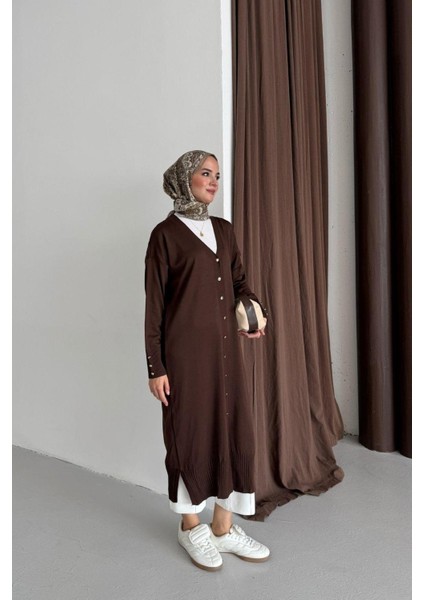 Kol Manşeti Düğmeli Uzun Hırka indirimleri