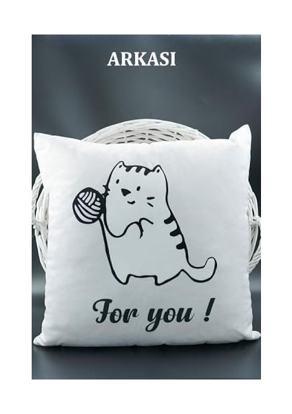 Harfli Kırlent Kılıfı Kadife 43X43 cm Çift Taraflı I Harfi Kedi Desenli Evlilik Teklifi Doğum Günü Siyah-I fiyatları