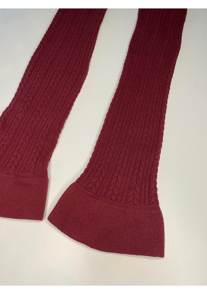 Knıt Kabartma Triko 200 Den Örgü Desenli Kalın Kışlık Bordo Burgundy Dizaltı Pantolon Çorabı