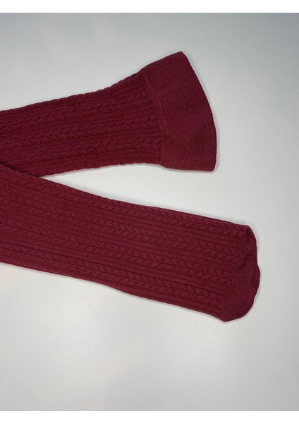Knıt Kabartma Triko 200 Den Örgü Desenli Kalın Kışlık Bordo Burgundy Dizaltı Pantolon Çorabı fiyatları