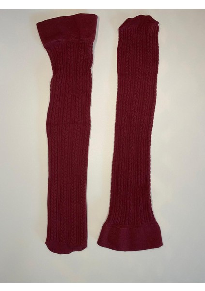 Knıt Kabartma Triko 200 Den Örgü Desenli Kalın Kışlık Bordo Burgundy Dizaltı Pantolon Çorabı modelleri