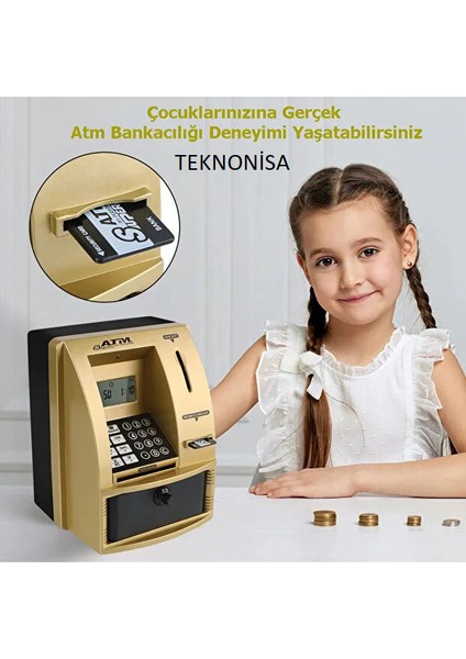 Şifreli Kumbara Atm Şekilli Kasa Hesap Makinesi Sesli Komut LCD Ekran Saat Takvim Alarm fiyatları