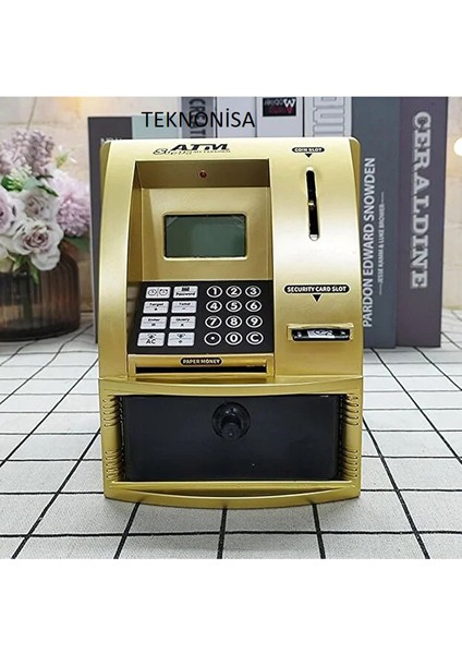 Şifreli Kumbara Atm Şekilli Kasa Hesap Makinesi Sesli Komut LCD Ekran Saat Takvim Alarm indirimleri