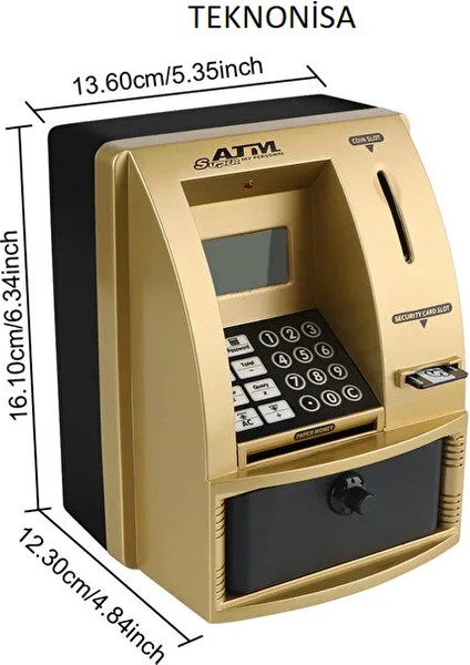 Şifreli Kumbara Atm Şekilli Kasa Hesap Makinesi Sesli Komut LCD Ekran Saat Takvim Alarm