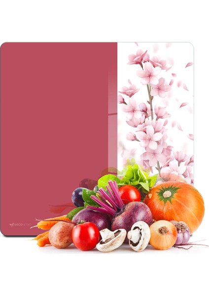 Cam Kesme Tahtası ve Sunumluk Kare Vintage Pink Flowers 30X30 cm
