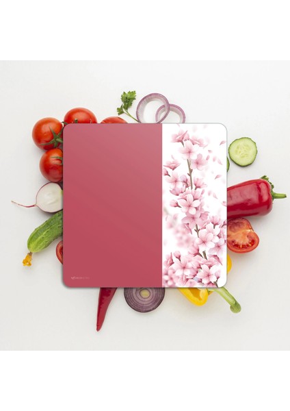 Cam Kesme Tahtası ve Sunumluk Kare Vintage Pink Flowers 30X30 cm modelleri