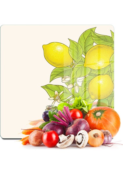 Cam Kesme Tahtası ve Sunumluk Kare Vintage Lemon 30X30 cm