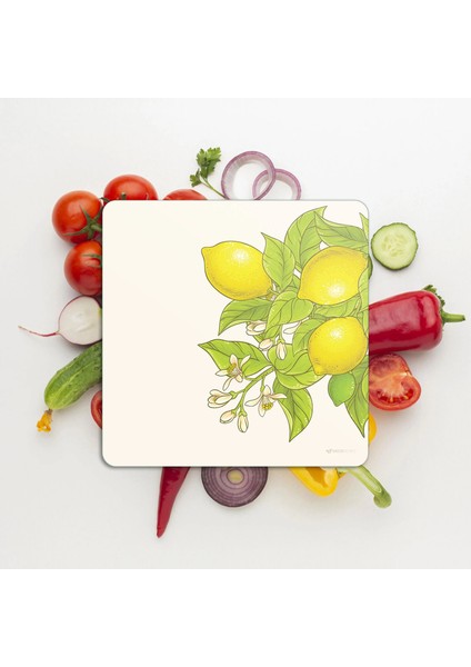 Cam Kesme Tahtası ve Sunumluk Kare Vintage Lemon 30X30 cm modelleri