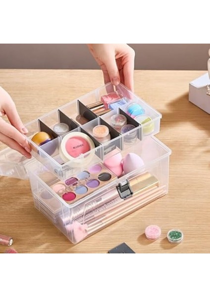 Ayarlanabilir Plastik Bölmeli Çok Amaçlı Taşınabilir Şeffaf Organizer Kutusu Makyaj Hobi Saklama Kutusu Ofis Masa Için Araç-Gereç Kabı (Şeffaf, Orta) fiyatları