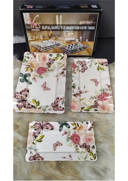 Heyf Dijital Baskılı 3'lü Dikdörtgen Kayık Tabak