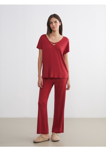 Yeni Sezon V Yaka Kadın Pijama Takımı