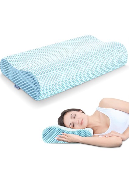 Çift Taraflı Visko Boyun Destek Yastığı, Visco Boyun Yastığı, Büyük Boy Çift Taraflı Yastık, Ortopedik Yastık, 60X40X14-12 cm