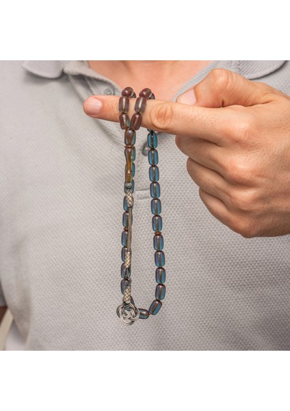 Gümüş Kazaz Püsküllü Kapsül Kesim Mavi Sıkma Kehribar Tesbih modelleri