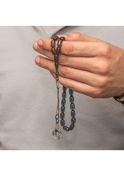 Gümüş Kazaz Püsküllü Kapsül Kesim Mavi Sıkma Kehribar Tesbih fırsatları