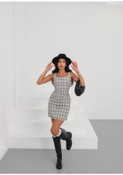 Yzlal Askılı Ch Kumaş Düğmeli Elbise Gribeyaz H265007 (Beden: Xl) fırsatları