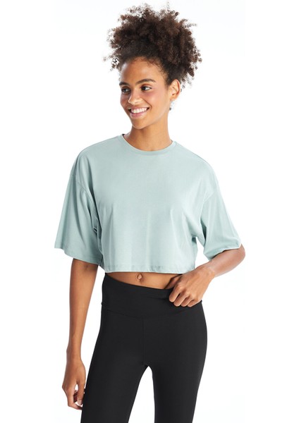 Yeni Sezon Bisiklet Yaka Düz Kısa Kollu Oversize Kadın Tişört