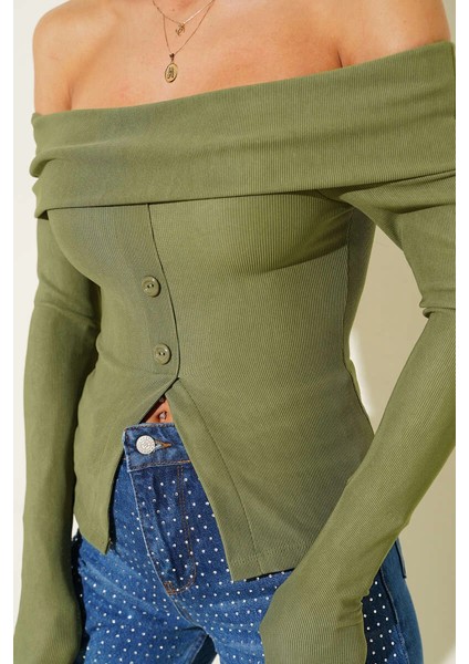 Yzlal Madonna Yaka Düğmeli Bluz Yeşil T4329 (Beden: Xl) fırsatları