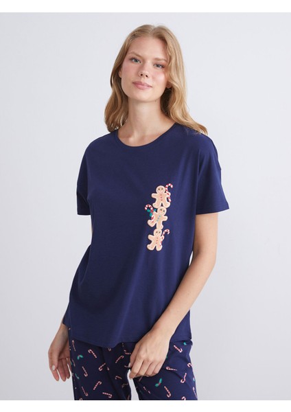 Yeni Sezon Bisiklet Yaka Baskılı Kadın Pijama Takımı fiyatları