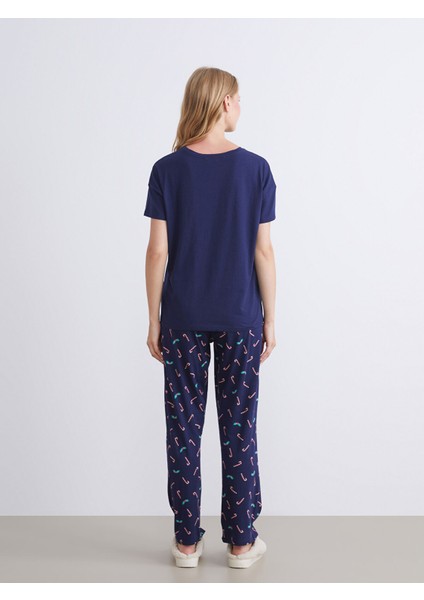 Yeni Sezon Bisiklet Yaka Baskılı Kadın Pijama Takımı fırsatları