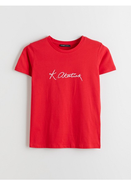 Yeni Sezon Bisiklet Yaka Atatürk Temalı Kadın Tişört indirimleri
