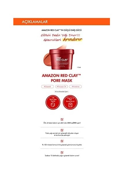 Mıssha Yağlanma ve Gözenek Karşıtı Kırmızı Kil Maskesi Amazon Red Clay Pore Mask modelleri