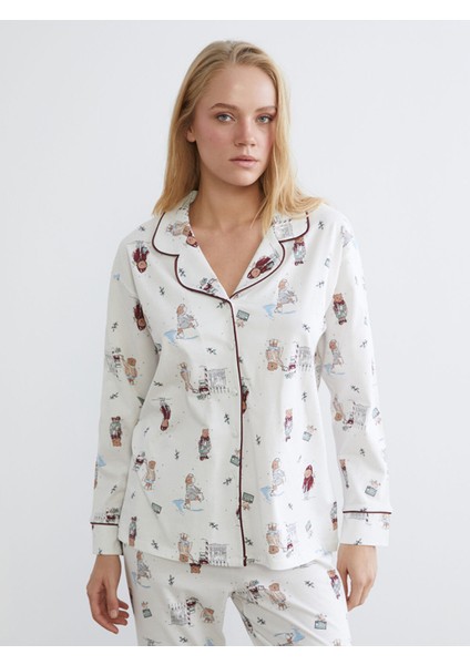 Yeni Sezon Gömlek Yaka Yılbaşı Temalı Kadın Pijama Takımı fiyatları