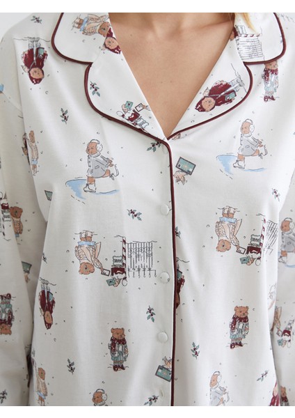 Yeni Sezon Gömlek Yaka Yılbaşı Temalı Kadın Pijama Takımı modelleri
