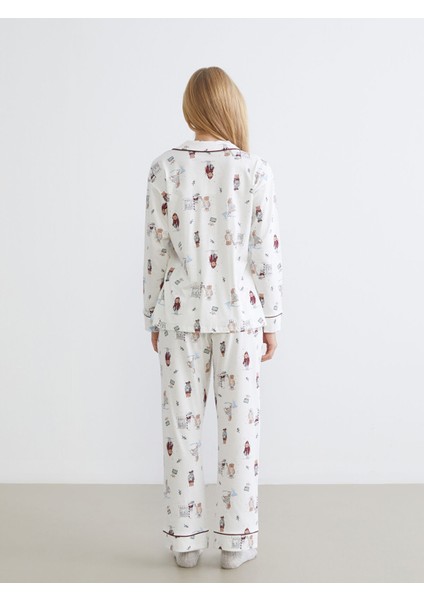 Yeni Sezon Gömlek Yaka Yılbaşı Temalı Kadın Pijama Takımı fırsatları