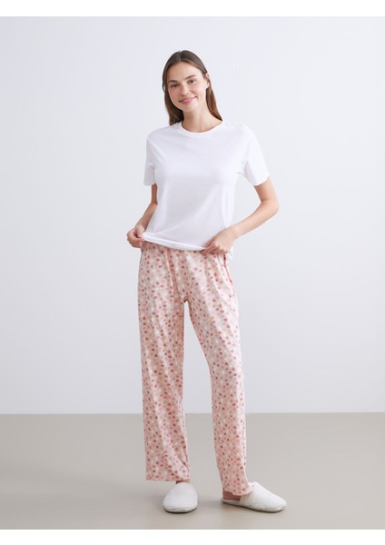 Yeni Sezon Büyük Beden Beli Lastikli Çiçekli Kadın Pijama Altı