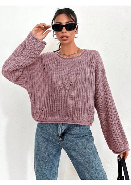 Yzlal Salaş Delik Detaylı Kazak Pembe (Beden: Standart) modelleri