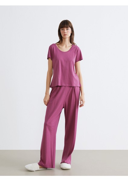 Yeni Sezon U Yaka Modal Karışımlı Kadın Pijama Takımı