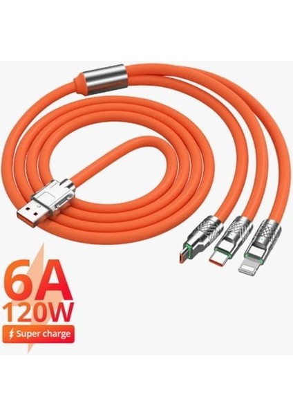 3 Şarj Aleti 1 Arada Çinko Alaşım Hızlı Şarj Kablosu Turuncu modelleri