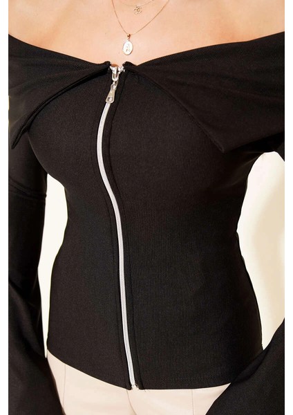 Yzlal Omzu Açık Fermuarlı Bluz Siyah T4330 (Beden: Xl) fiyatları